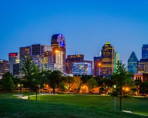 Spectacular view of Dallas City during the sunset